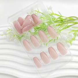 Coffin Press on Nails Short False Nails Gold Glitter French Tip with Glitter Designs Glue on Nails Glossy Fake Nails Pink Transparent Nails Press ons Cute Artificial Stick on Nails for Women 24Pcs