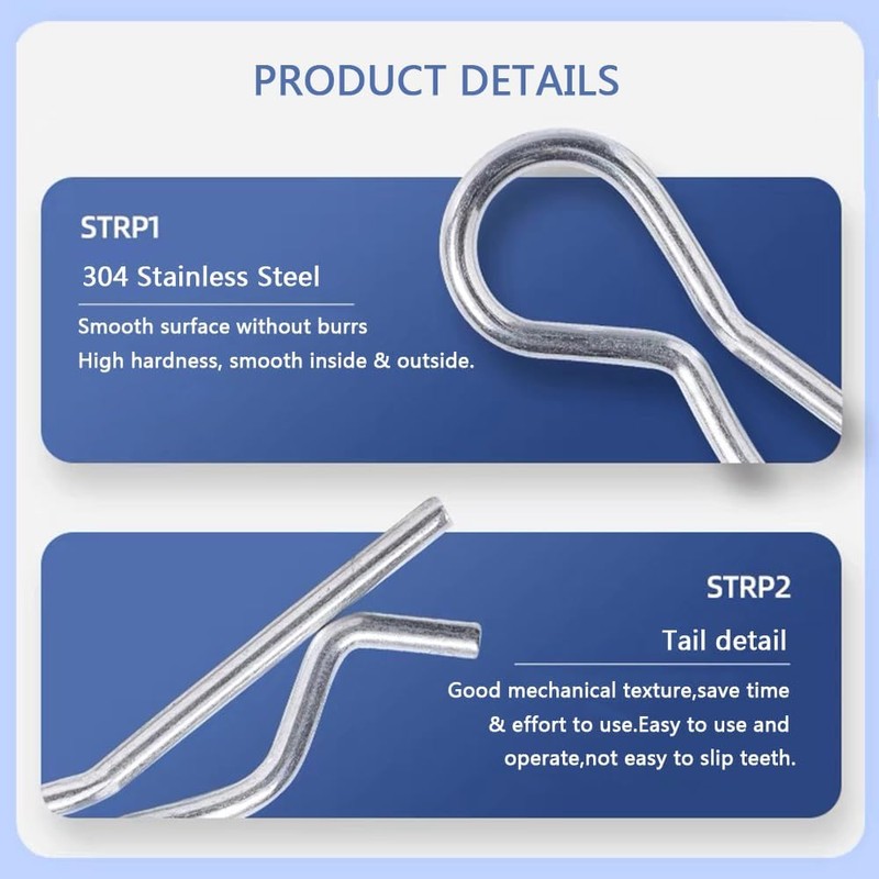 50 Pcs Stainless Steel Cotter Pins, R Clips Split Pins