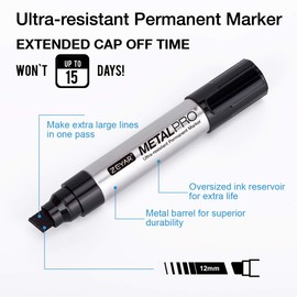 ZEYAR Permanent Markers, JUMBO Size, Aluminum Barrel, Set of 2, Premium Waterproof & Smear Proof Markers, Quick Drying, Writes on most surfaces (Black & Blue)