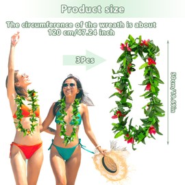 douyif Flower Chain Hawaiian Lei Garlands Hawaiian Party Wreath 3 Pieces Garland Plant Hawaii Plant Garlands for Tropical Hawaiian Party Beach Parties Birthday Carnival Parties (a Green)