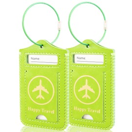 ACdream Luggage Tags 2 Pack, Leather Suitcase Tags Identifiers, Cute Cruise ID Labels with Privacy Cover fits on Backpack, Travel Bag, for Women, Men, Adults, Kids, Green