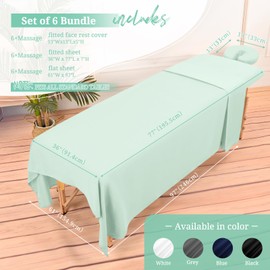 Set of 6 Massage Table Sheets Sets 3 Piece Set Includes Massage Table Cover, Massage Fitted Sheets and Massage Face Rest Cover, Massage Sheets Sets for Beauty Salon and Home Spa (Sage Green)