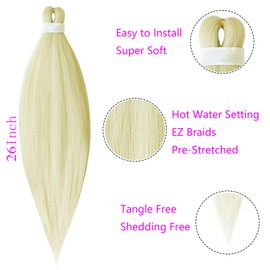 Pre Stretched Braiding Hair 3 Pieces Pre-Stretched Braiding Hair Extensions Yaki EZ Pre-Stretched Braiding Hair Synthetic Hair Extensions Hairpiece Bleach Blonde