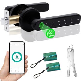 WAH LIN PARTS Fingerprint Smart Door Lock 5 in 1, Keyless Entry Door Knob with APP/IC Card/Fingerprint/Keys, 50 Fingerprints/100 Codes, Biometric Door Lock for Front Door Bedroom Office Hotel(Black)