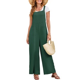 Dokotoo Summer Jumpsuits For Women Casual One Piece Sleeveless Wide Leg Loose Fit Elasticity Straps Solid Long Pant Rompers Overalls With Pockets Resort Wear For Women 2025 Blackish Green Small