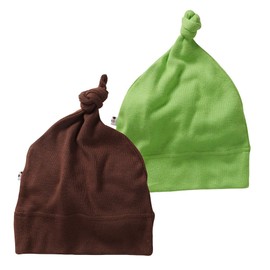 Babysoy Eco Knot Beanie Hat Pack of 2 (0-6 Months, Cocoa + Grass)