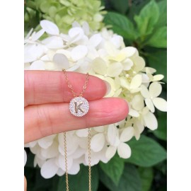 Beautifuljewelrynyc 925 Sterling Silver Cz Round Initial Letter K Pendant Necklace Womens 9mm Gold