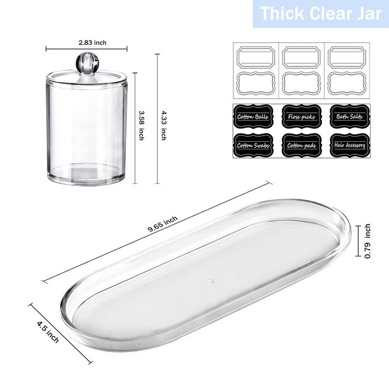 Qtip Holder Bathroom Set with Tray(4PCS) - 3 Pack Acrylic