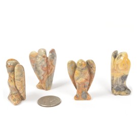 Carved Crazy Lace Agate Gemstone Peace Angel Pocket Guardian AngelHealing Statue 2 inch