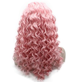 Mxangel Curly Wig Pink Synthetic Lace Front Wig Heat Resistant Fiber Hair Half Hand Tied Cosplay Party Wig