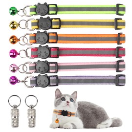 6 Pcs Reflective Kitten Collars, Safe Quick Release Cat Collars, Adjustable Cat Collars with Bell, Reflective Cat Collar with 2 Name Tag, Anti-Lost Cat Collar for Outdoor Indoor