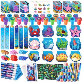 BenLouis 240Pcs Under the Sea Party Favors Ocean Animals Party Stampers Stickers School Stationery Bulk for Kids Sea Shark Birthday Mermaid Party Goodie Bag Stuffer Classroom Gifts Rewards Supplies