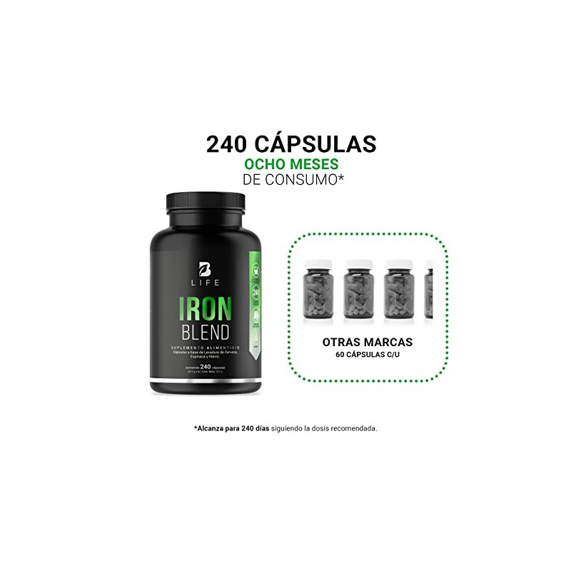 Hierro 240 Cápsulas Levadura Cerveza Espinaca Ingredientes Naturales Iron Blend