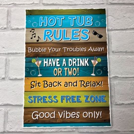Red Ocean Funny Hot Tub Rules Wall Plaque - Novelty Hot Tub Outdoor Garden Sign For Outside - Hot Tub Accessories - Spa Home Decor Signs - Hot Tub Signs For Garden