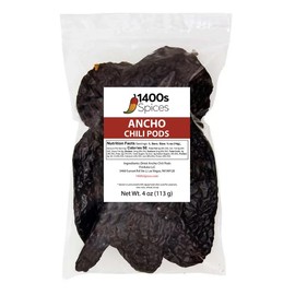 4oz Ancho Chiles Dried, Chile Ancho Poblano Seco by 1400s Spices