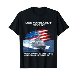 USS Farragut DDG-37 Destroyer Ship USA Flag Veteran Day Xmas T-Shirt
