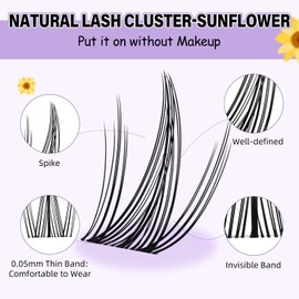 B&Q Clusters Lash Kit Sunflower Lash Extension Kit No lash Map Natural LASH Clusters Individual with Invisible Band Eyelash Extension kit C Curl LASH with Bond and Seal (LRTZ-Sunflower)