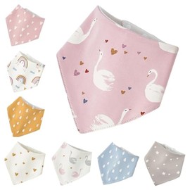 wefigs Baby Drool Bibs, 8-Pack Waterproof and Soft Cotton Bibs for Drooling and Teething (PinkSwan)