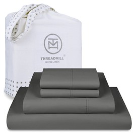 Threadmill California King Sheet Sets |Certified American Supima Cotton Sheets | 656 Thread Count 4 Piece Hotel Quality Luxury Bed Sheets Set with Elasticized Extra Deep Pocket |Dark Grey Sheets