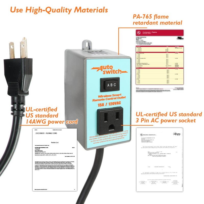 O'SKOOL Wireless Electrical Outlet Switch, 433M Transmitter 120V Plug (Battery