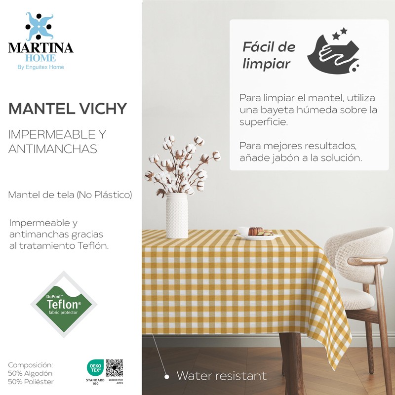 Martina Home TEFLONATED TABLECLOTH MADE Vichy Gold 250X140 CM