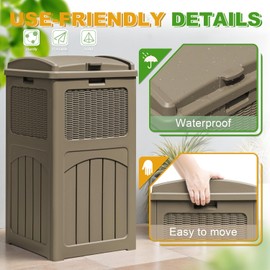 Greesum 33 Package Delivery Box for Outside, Patio Waterproof Resin Garbage Bin with Lid for Hideaway, Deck, Patio, Light Coffee