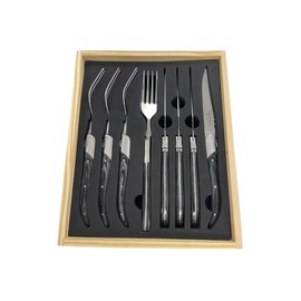 Laguiole 8-Piece Steak Knife and Fork Set – Black Pakka Wood Handle, Premium Stainless Steel Flatware – Elegant Cutlery Set for Dining, Gift-Ready Box Included