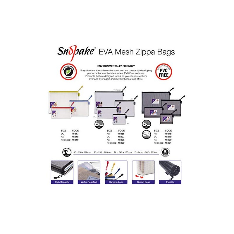Snopake A6 High Capacity EVA Mesh Zippa-Bag [Pack of 3]
