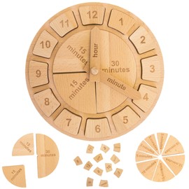 Tomaze Montessori Wooden Toy Clock - Kids' Educational Kit to Teach Time, Fractions, Numbers, & Sorting with Blocks - Early Math Learning - Gift for Age 4+ Boy Girl Preschooler in Classroom Homeschool