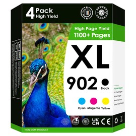 902XL HP Inkjet Cartridges for 902 XL OfficeJet Pro 6962 6954 6960 6968 6958 6970 6979 6950 6975. 4 Pack (Black, Cyan, Magenta, Yellow) [Works with The New Update]