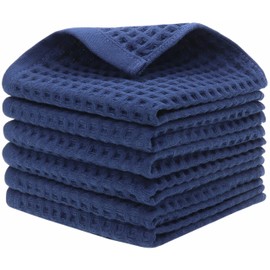 Mia'sDream Cotton Waffle Wash Cloths for Showering Face Body, Premium Qualit Thin Washcloths 6 Pack Face Wash Cloth, Quick Drying Small Hand Towels for Bathroom Wash Rags,13" x 13" (Navy Blue)