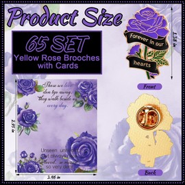 Suncalla 65 Set Funeral Favors for Guest Memorial Rose Pin Rose Enamel Lapel Pins with Memorial Cards Celebration of Life Gifts(Purple)