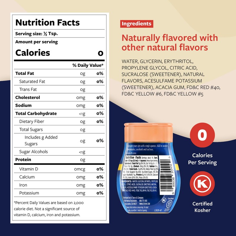 Torani Sugar Free Peach Liquid Drink Enhancer, Water Flavoring 4-Pack,