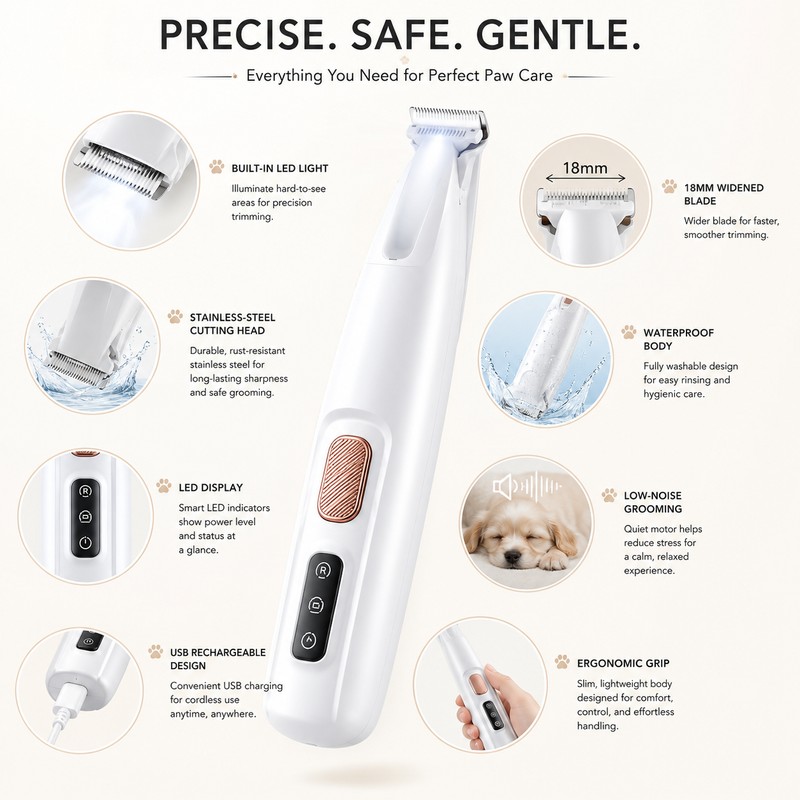 Pet Paw Trimmer for Dogs & Cats – LED Light