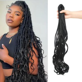 24 Inch French Curl Locs Double Ended Dreadlock Extensions with French Curly Ends Loose Wave Dreads Soft Crochet Hair for Women (1#, 15 Strands)