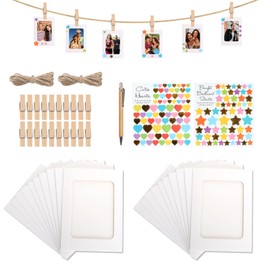 20Pcs Small Paper Picture Frames, 6 Inch Decor Cardboard Picture Frames, DIY Creative White Paper Photo Frame, Wall Hanging Picture Frames with Stickers Pen, Kraft Paper Photo Frames for Home School