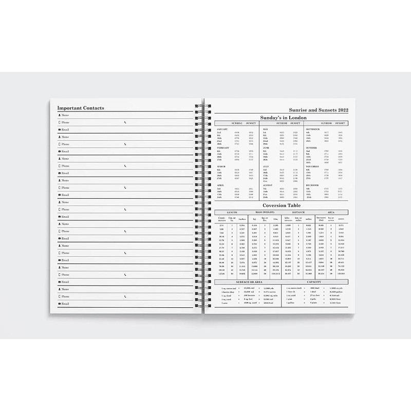 2022 A5 Week to View Hardback Wiro Bound Diary Planner