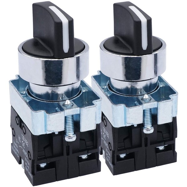 Taiss 2Pcs 22mm Selector Switch 2 NO 3 Positions Maintained
