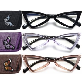 EYEURL 3-Pack Cat Eye Reading Glasses for Women Oversize Blue Light Blocking Computer Glasses Spring Hinge Anti Eyestrain/Computer Glare/UV Readers for Women,2.25