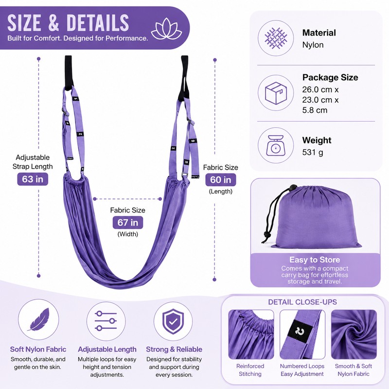 Aerial Yoga Stretch Strap for Home Fitness – Purple Nylon