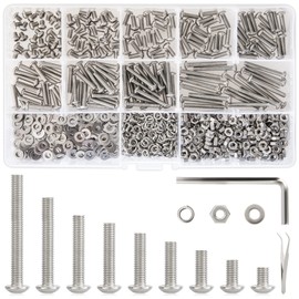 810Pcs M3 Hex Button Head Machine Screws, 4mm to 25mm 9 Length Bolts and Nuts Kit with Lock Washers, K Kwokker 304 Stainless Steel Set Screw Assortment Kit, Metric Screw Assortment, w/Key, Tweezer
