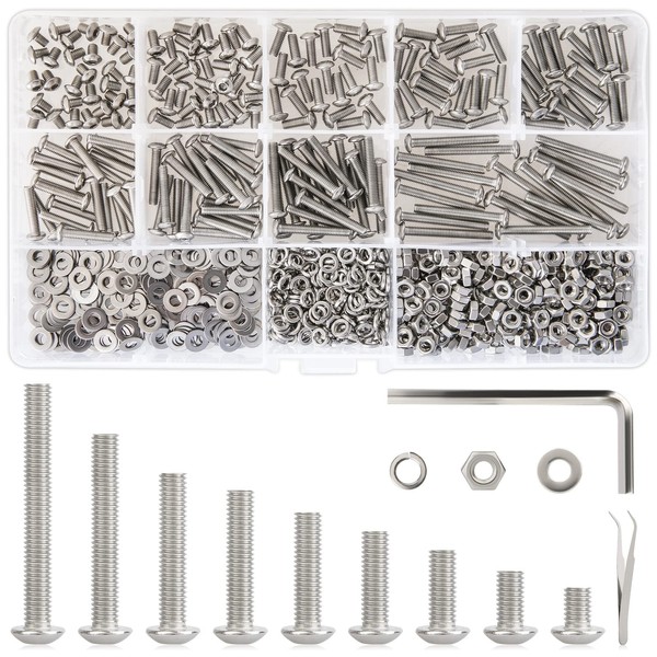 810Pcs M3 Hex Button Head Machine Screws, 4mm to 25mm