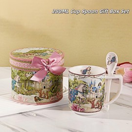 ROSSRORE Ancient Castle Tea Set - Strengthened Bone China Teacup & Saucer Sets, London Floral Wedding Carriage Theme, Luxurious & Elegant Gift Box Packaging (Afternoon Tea Set)300ML