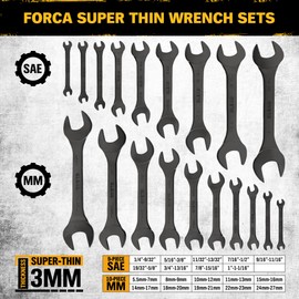 ELEAD 19-Piece Super-Thin Open End Wrench Set, Metric 5.5–27 mm & SAE 1/4"-1-1/16", CR-V Nickel Plated, 3 mm Thickness Ultra-Slim Wrench Set for Tight Spaces, Durable Roll-Up Pouch for Mechanics