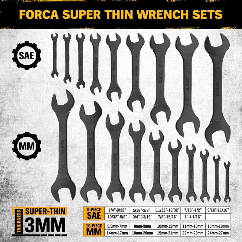 ELEAD 19-Piece Super-Thin Open End Wrench Set, Metric 5.5–27 mm