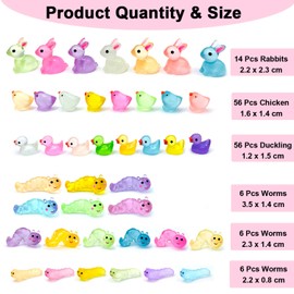 144pcs Luminous Mini Resin Animals Glow in The Dark Resin Duck Chick Rabbit Caterpillars Various Tiny Miniature Figures Cute Garden Decorations Micro Landscape Aquarium DIY Craft Presents
