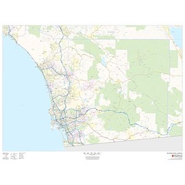 San Diego County, California - 48" x 36" Paper Wall Map