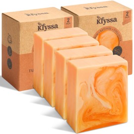 Klyssa 3.5 ounces*4 Organic Turmeric Kojic Acid Soap Bars- Brighten Skin & Fade Dark Spots | Hydrating & Gentle Care | Antioxidant Protection | Sustainable & Handmade 100g 4 pack