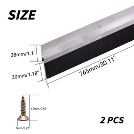Mairuker 2 Pack 30 Inch Door Bottom Sweeps for Exterior and Interior Doors, with 1 Inch Height Black Soft Brush and Screws, H Shape Aluminium Base Door Draft Stoppers Weatherstripping, Silver