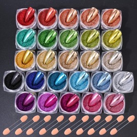 Chrome Nail Powder Kit 26 Colors Glitter Magic Mirror Effect Nail Powder Holographic Metallic Nail Dip Powder Kit Pigment Powder Manicure Accessories Salon Supplies for DIY Design